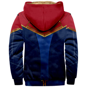 Captain Marvel 2 Carol Danvers Cosplay Fleece Hoodie Sweatshirt Sweater Unisex Zipper Jacket Coat for Winter