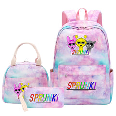 Sprunki Pink Starry Sky SchoolBag Backpack Lunch Box Bag Book Pencil Bags 3pcs Set