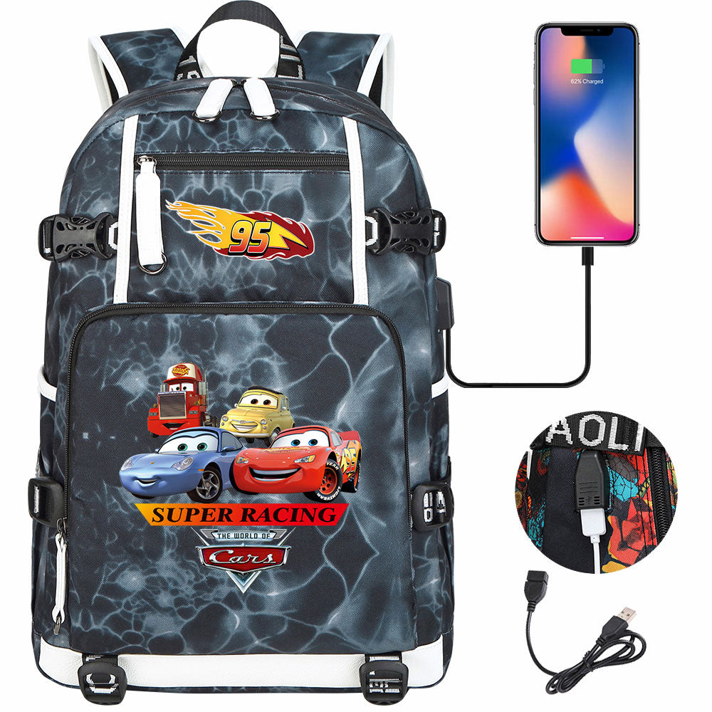 Cars Lightning USB Charging Backpack School NoteBook Laptop Travel Bags