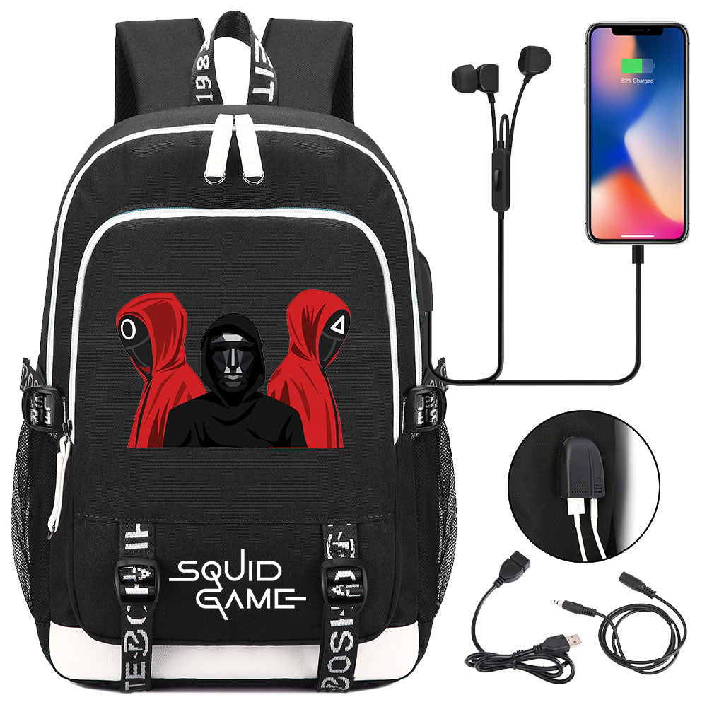 Squid Game USB Charging Backpack School Note Book Laptop Travel Bags