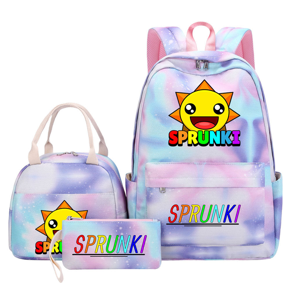 Sprunki Pink Starry Sky SchoolBag Backpack Lunch Box Bag Book Pencil Bags 3pcs Set