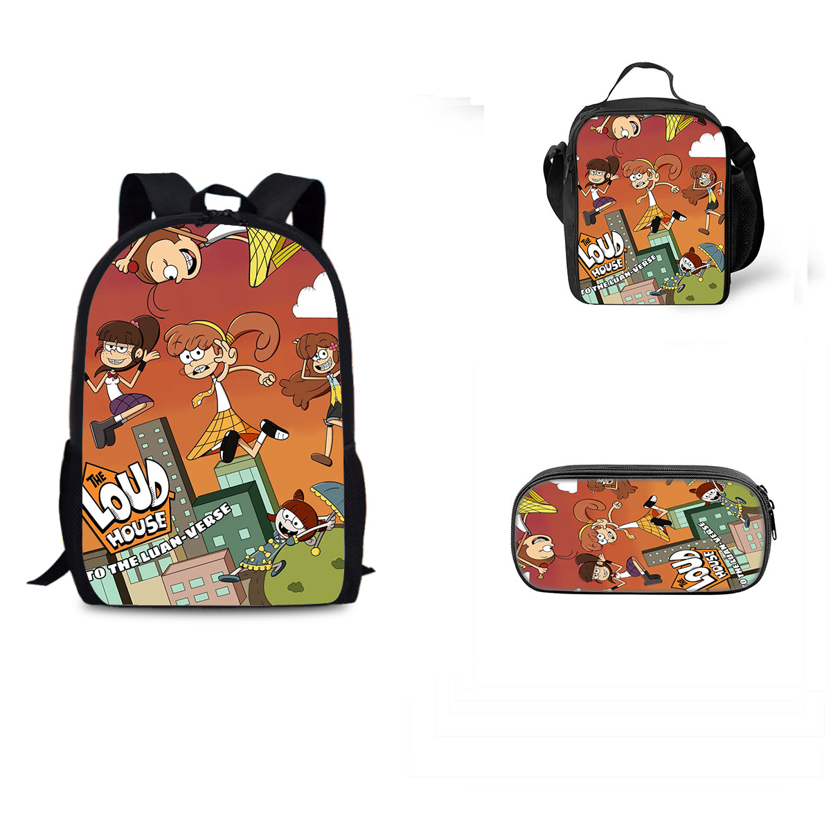 The Loud House Schoolbag Backpack Lunch Bag Pencil Case 3pcs Set Gift for Kids Students