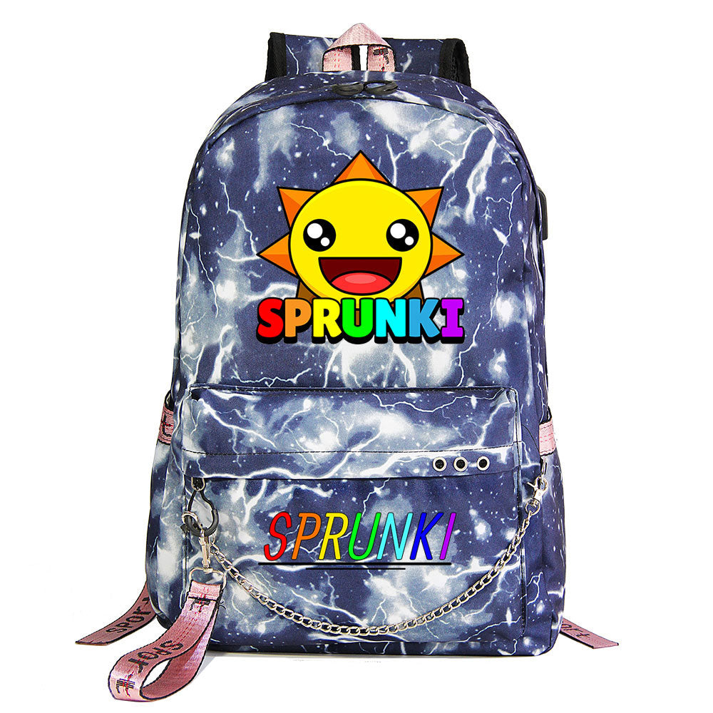 Sprunki USB Charging Backpack Shoolbag Notebook Bag Gifts for Kids Students
