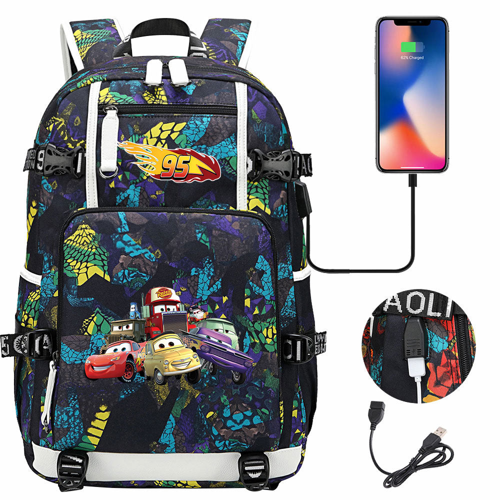 Cars Lightning USB Charging Backpack School NoteBook Laptop Travel Bags