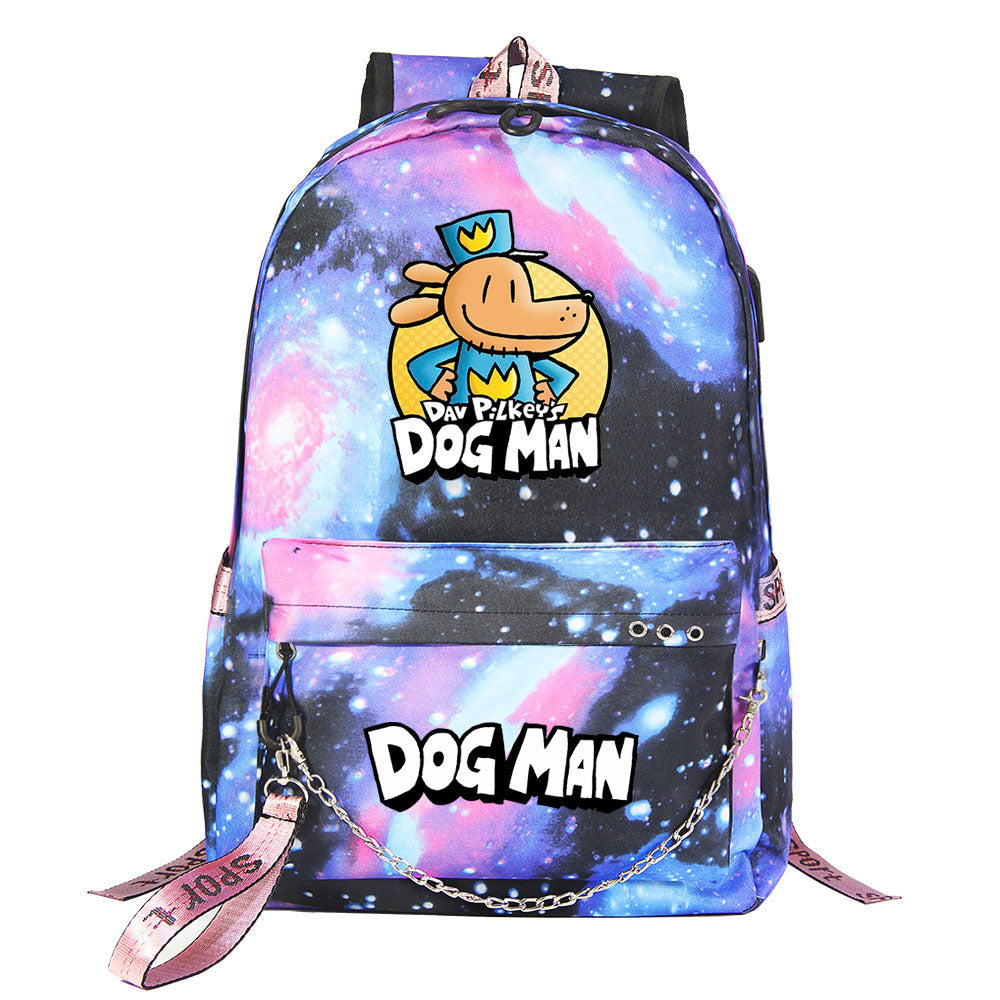 Dog Man USB Charging Backpack Shoolbag Notebook Bag Gifts for Kids Students