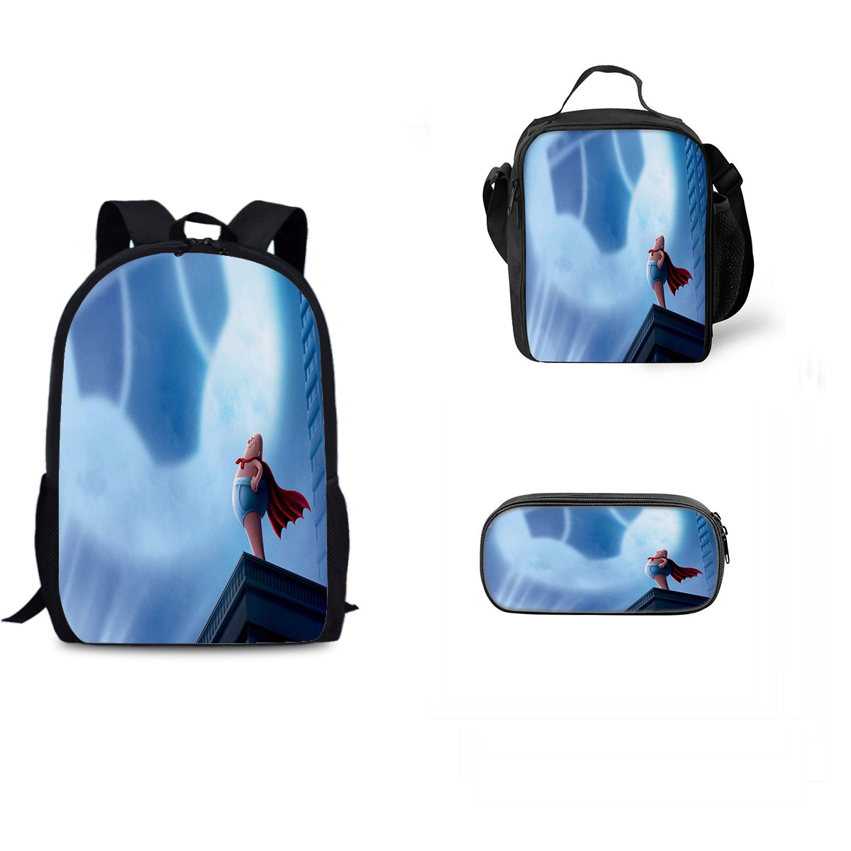 Captain Underpants Schoolbag Backpack Lunch Bag Pencil Case 3pcs Set Gift for Kids Students
