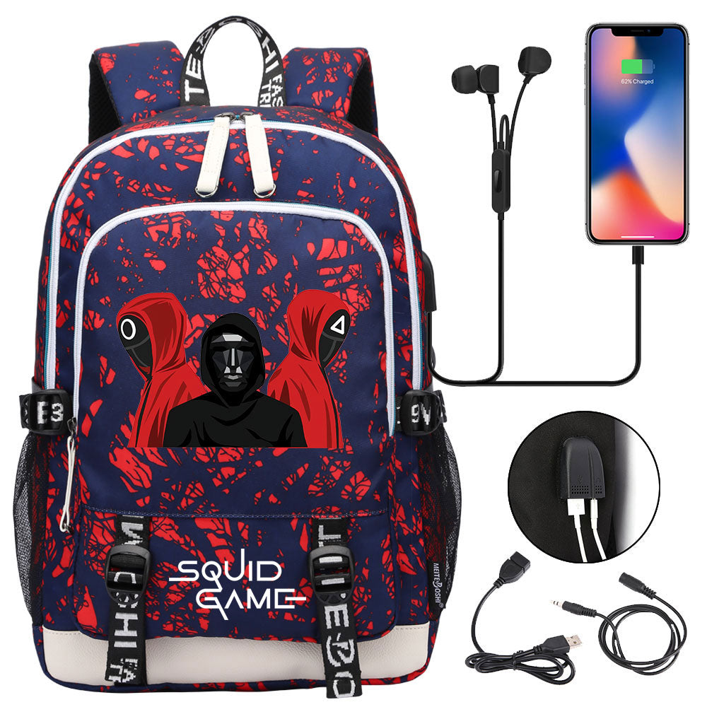 Squid Game USB Charging Backpack School Note Book Laptop Travel Bags