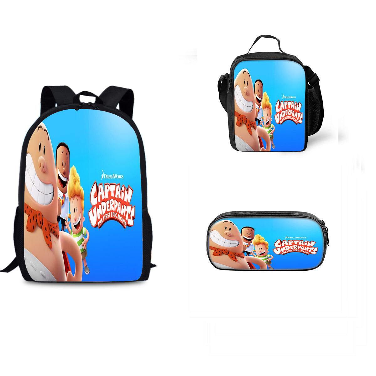 Captain Underpants Schoolbag Backpack Lunch Bag Pencil Case 3pcs Set Gift for Kids Students