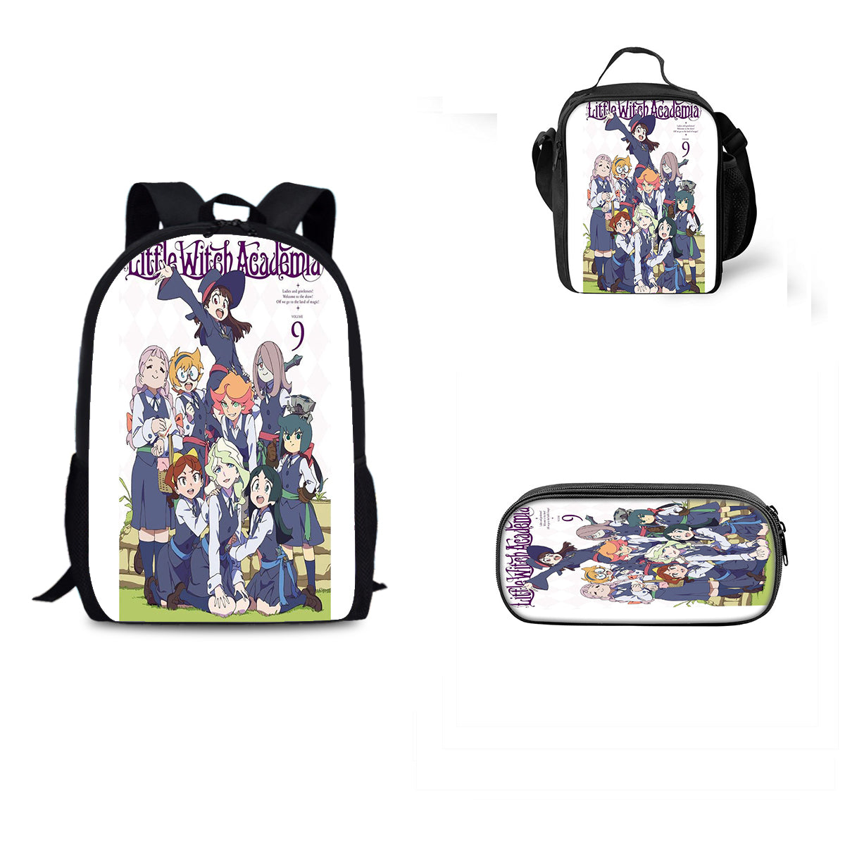Little Witch Academia Schoolbag Backpack Lunch Bag Pencil Case 3pcs Set Gift for Kids Students