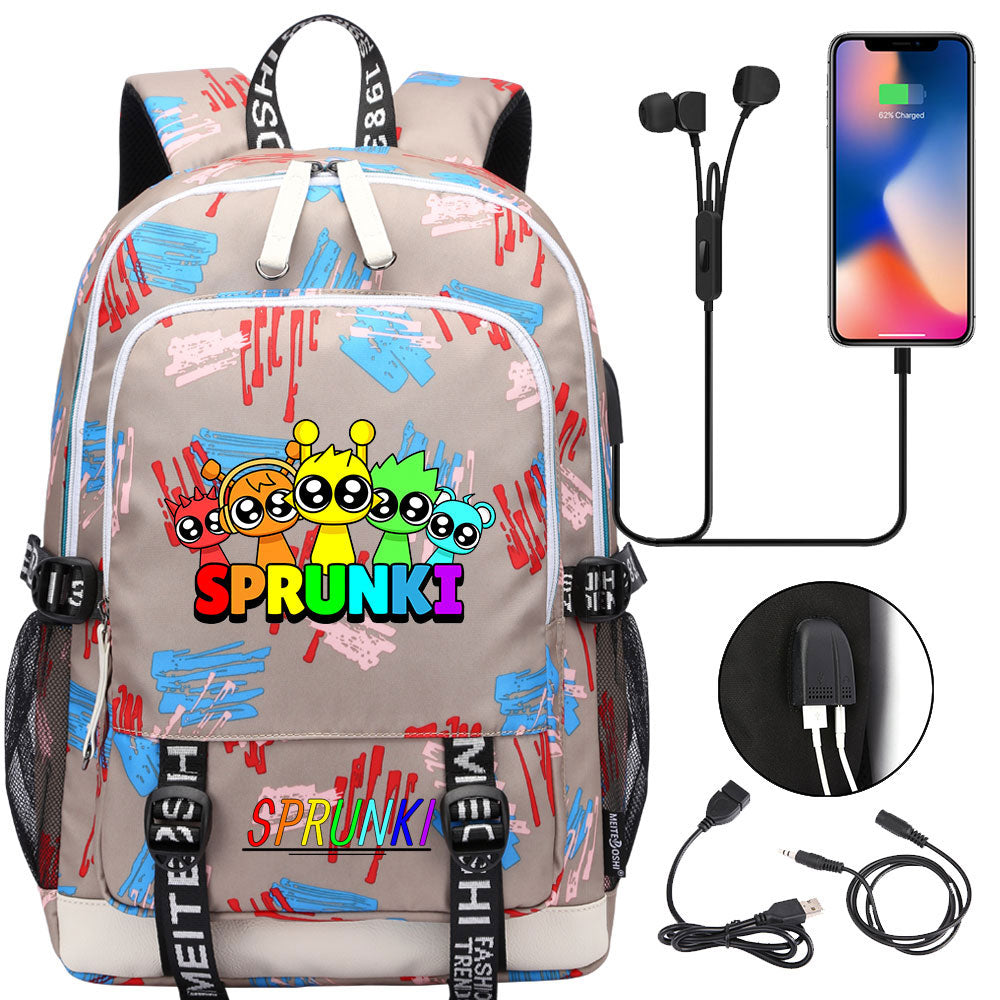 Sprunki USB Charging Backpack School Note Book Laptop Travel Bags