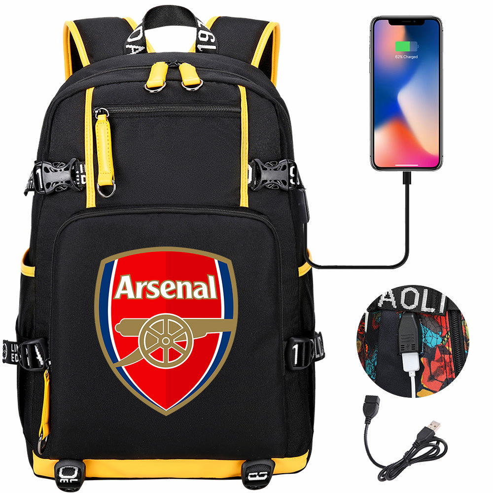 Arsenal Football Club USB Charging Backpack School NoteBook Laptop Travel Bags