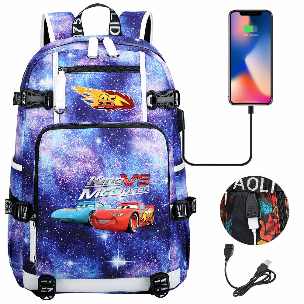 Cars Lightning USB Charging Backpack School NoteBook Laptop Travel Bags