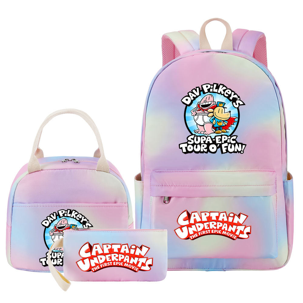 Captain Underpants Pink Starry Sky SchoolBag Backpack Lunch Box Bag Book Pencil Bags 3pcs Set