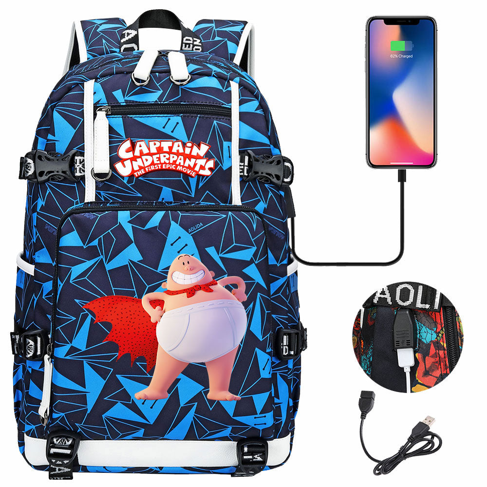 Captain Underpants USB Charging Backpack School NoteBook Laptop Travel Bags