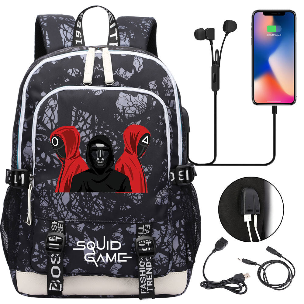 Squid Game USB Charging Backpack School Note Book Laptop Travel Bags