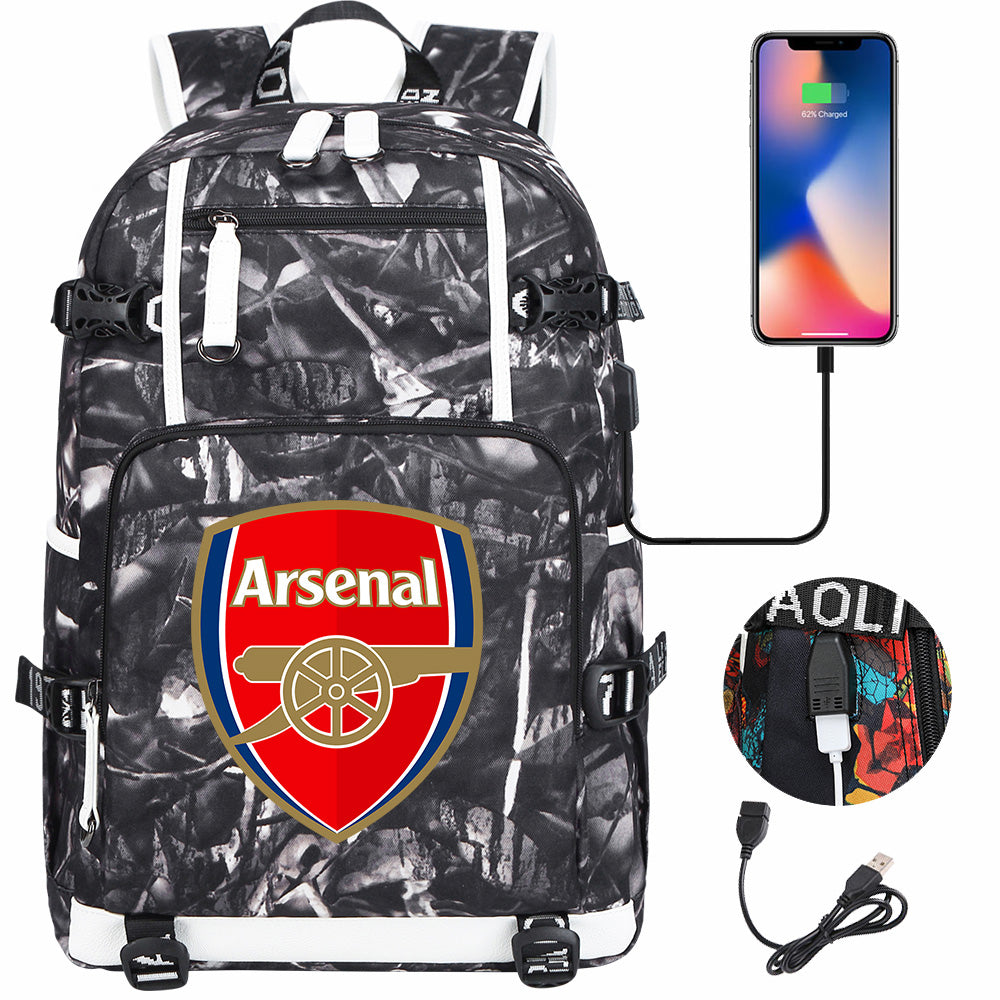 Arsenal Football Club USB Charging Backpack School NoteBook Laptop Travel Bags