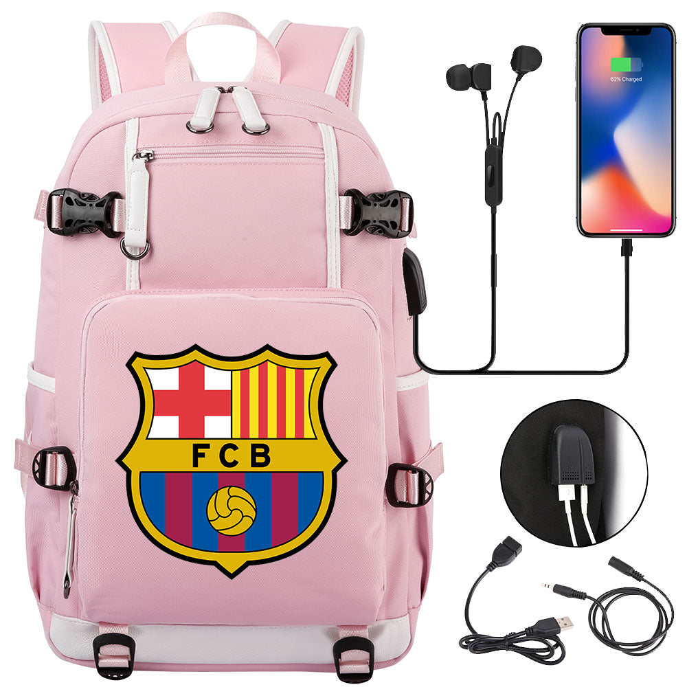Barcelona Football Club  USB Charging Backpack School NoteBook Laptop Travel Bags