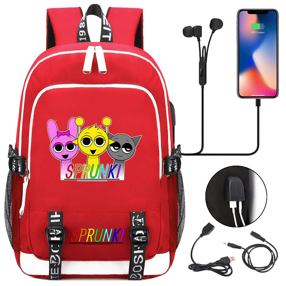 Sprunki USB Charging Backpack School Note Book Laptop Travel Bags