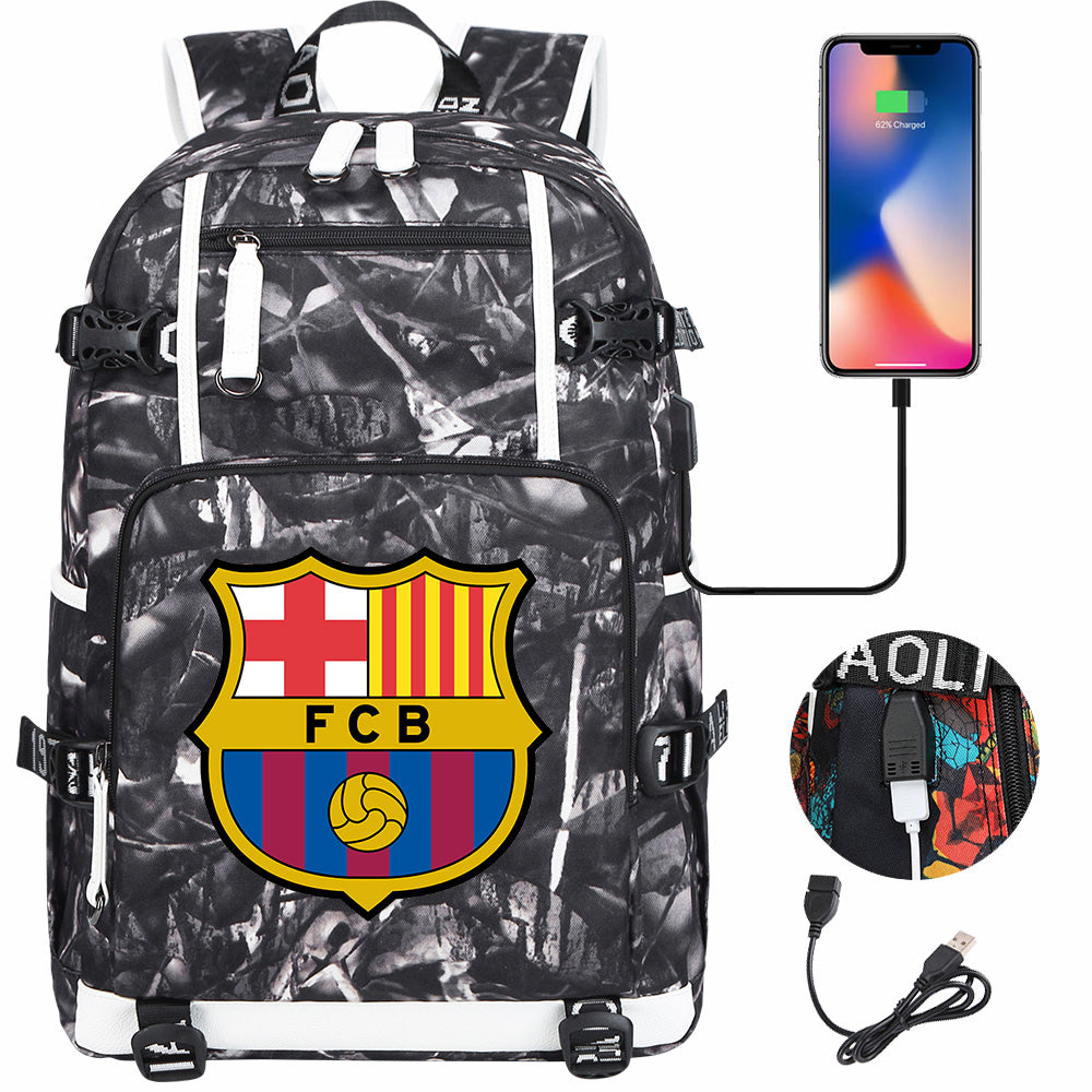 Barcelona Football Club  USB Charging Backpack School NoteBook Laptop Travel Bags