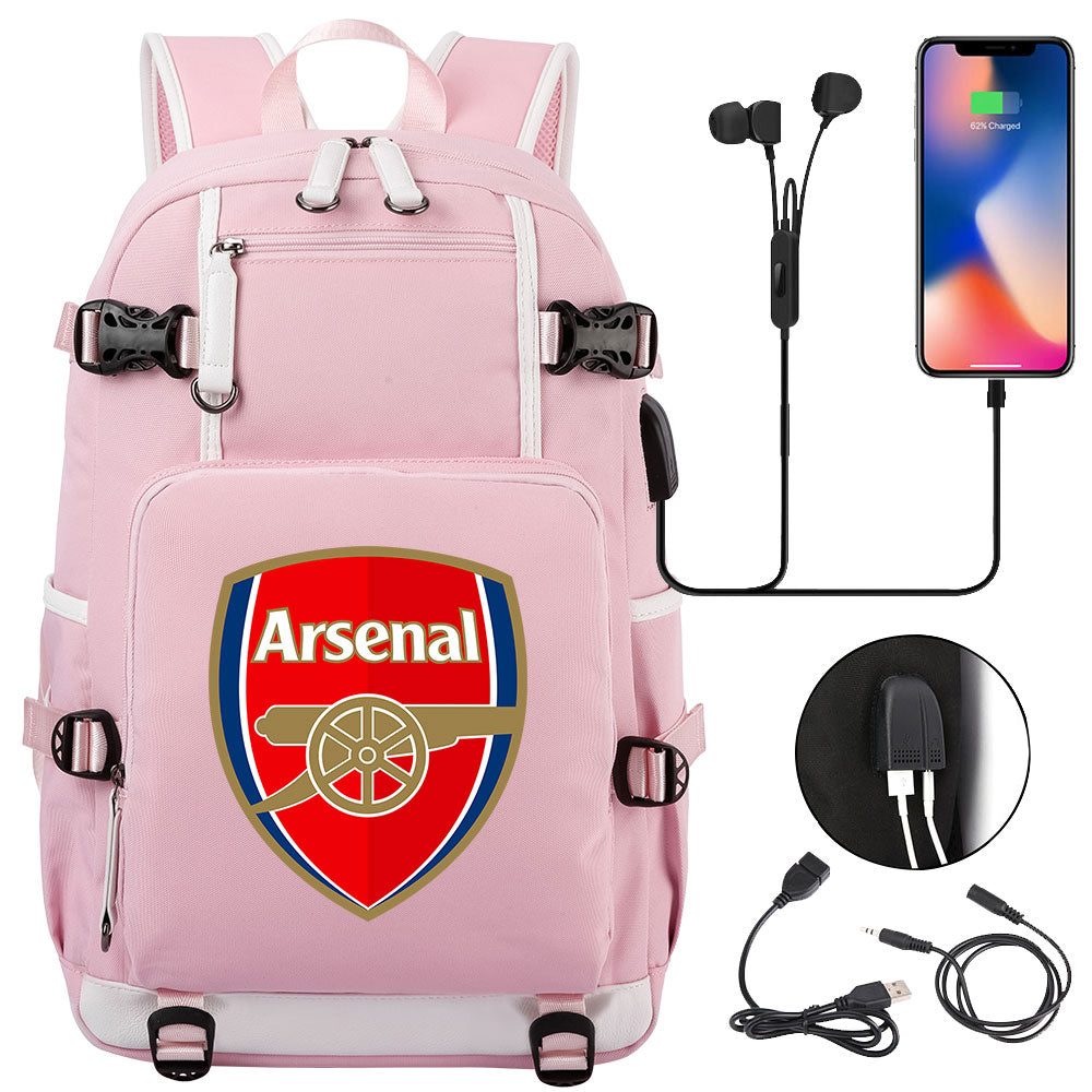 Arsenal Football Club USB Charging Backpack School NoteBook Laptop Travel Bags