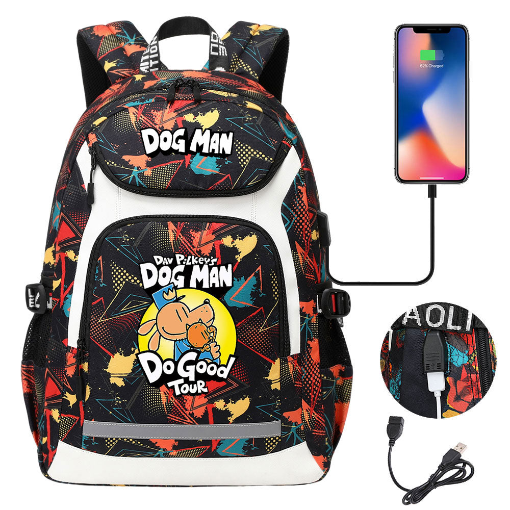 Dog Man USB Charging Backpack School NoteBook Laptop Travel Bags