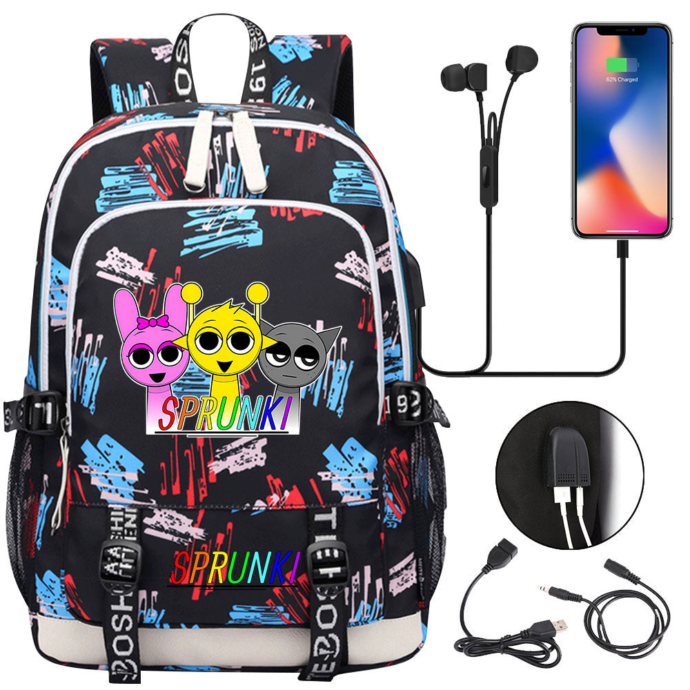 Sprunki USB Charging Backpack School Note Book Laptop Travel Bags