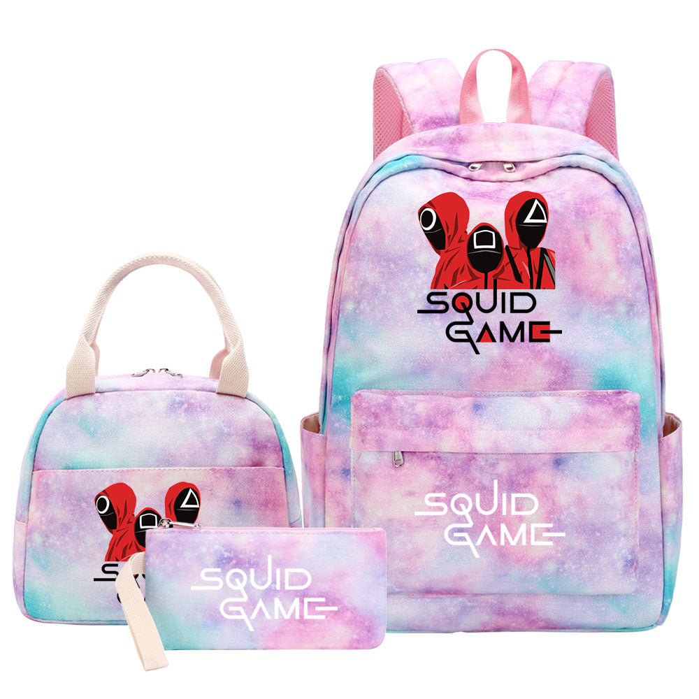 Squid Game Pink Starry Sky SchoolBag Backpack Lunch Box Bag Book Pencil Bags 3pcs Set