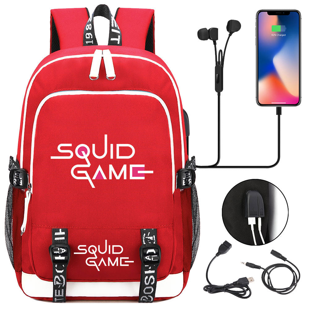 Squid Game USB Charging Backpack School Note Book Laptop Travel Bags