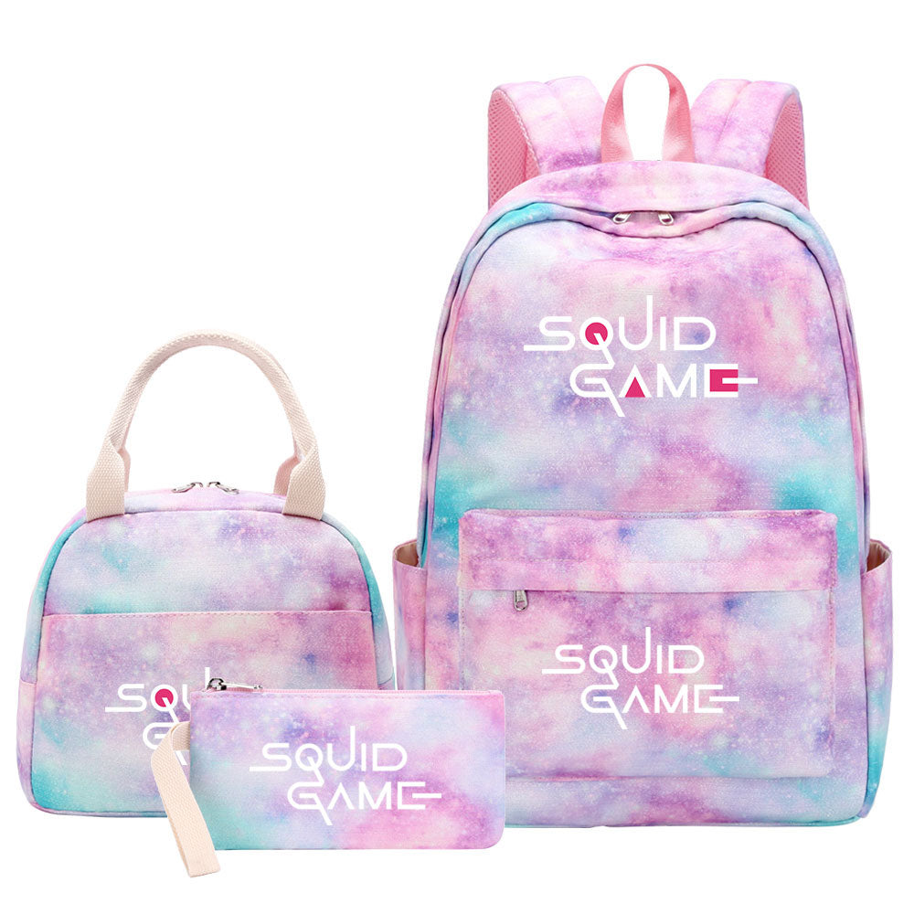 Squid Game Pink Starry Sky SchoolBag Backpack Lunch Box Bag Book Pencil Bags 3pcs Set