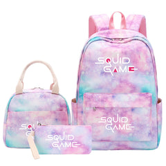Squid Game Pink Starry Sky SchoolBag Backpack Lunch Box Bag Book Pencil Bags 3pcs Set