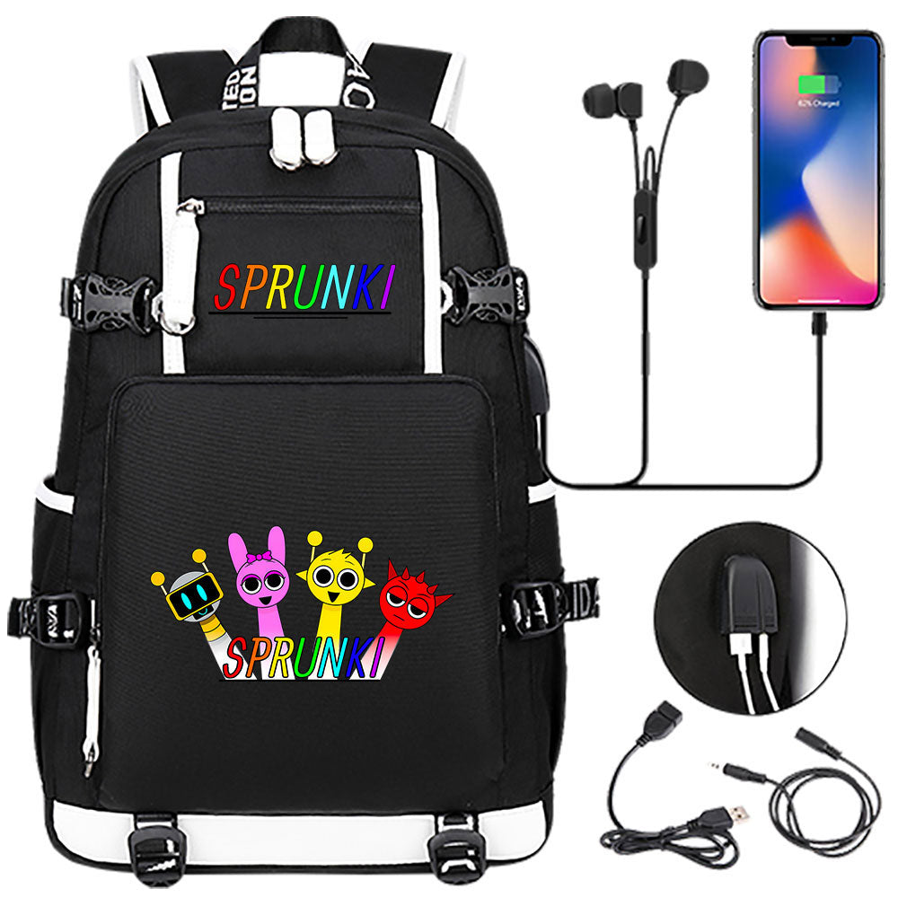 Sprunki USB Charging Backpack School NoteBook Laptop Travel Bags