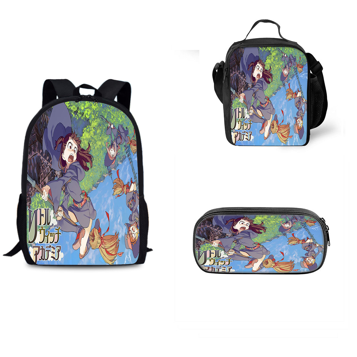 Little Witch Academia Schoolbag Backpack Lunch Bag Pencil Case 3pcs Set Gift for Kids Students