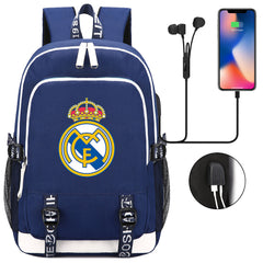 Real Madrid Football Club USB Charging Backpack School Note Book Laptop Travel Bags