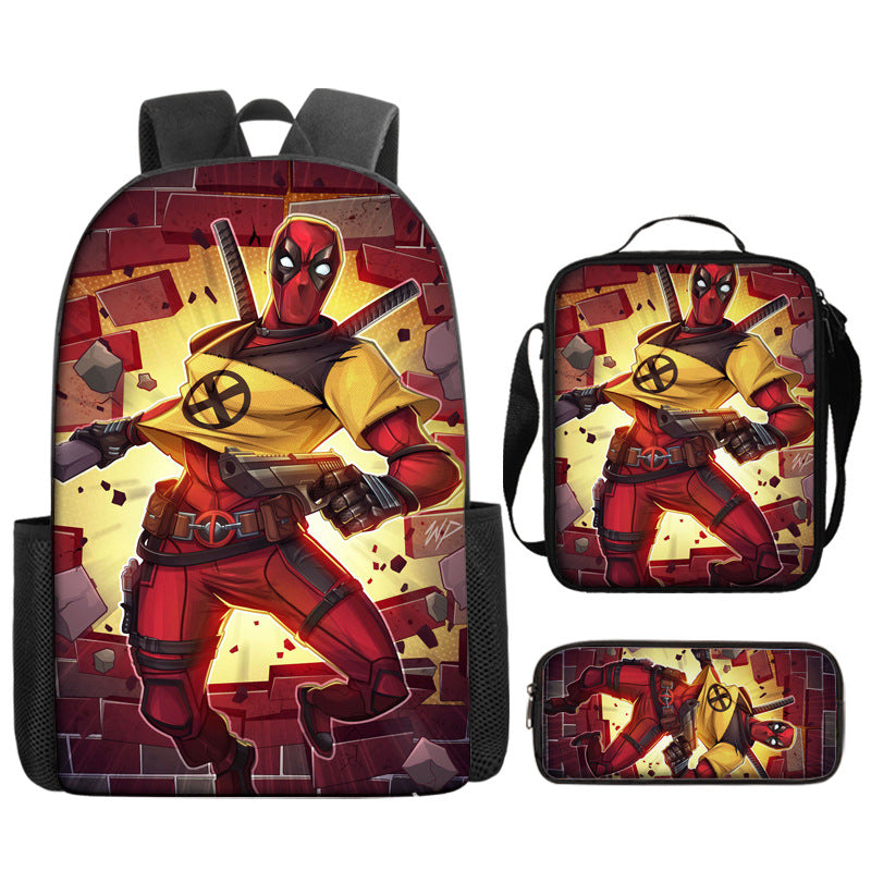 Deadpool Schoolbag Backpack Lunch Bag Pencil Case 3pcs Set Gift for Kids Students