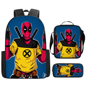 Deadpool Schoolbag Backpack Lunch Bag Pencil Case 3pcs Set Gift for Kids Students