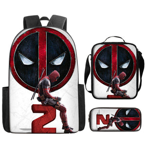Deadpool Schoolbag Backpack Lunch Bag Pencil Case 3pcs Set Gift for Kids Students
