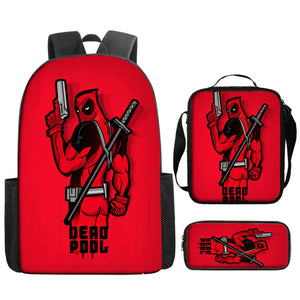 Deadpool Schoolbag Backpack Lunch Bag Pencil Case 3pcs Set Gift for Kids Students