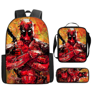Deadpool Schoolbag Backpack Lunch Bag Pencil Case 3pcs Set Gift for Kids Students