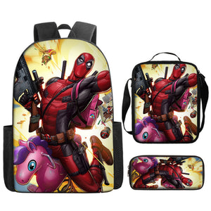 Deadpool Schoolbag Backpack Lunch Bag Pencil Case 3pcs Set Gift for Kids Students