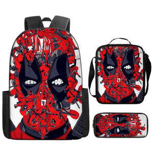 Deadpool Schoolbag Backpack Lunch Bag Pencil Case 3pcs Set Gift for Kids Students