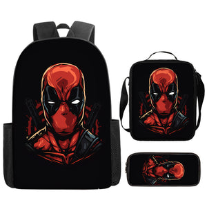 Deadpool Schoolbag Backpack Lunch Bag Pencil Case 3pcs Set Gift for Kids Students