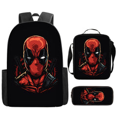 Deadpool Schoolbag Backpack Lunch Bag Pencil Case 3pcs Set Gift for Kids Students