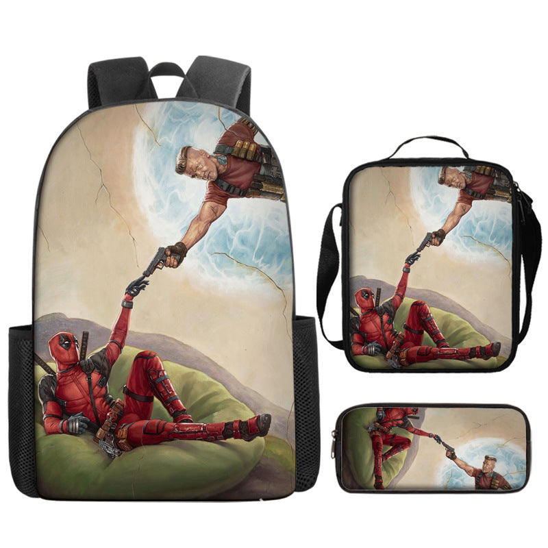 Deadpool Schoolbag Backpack Lunch Bag Pencil Case 3pcs Set Gift for Kids Students