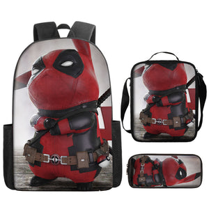 Deadpool Schoolbag Backpack Lunch Bag Pencil Case 3pcs Set Gift for Kids Students