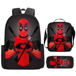 Deadpool Schoolbag Backpack Lunch Bag Pencil Case 3pcs Set Gift for Kids Students