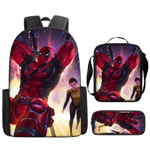 Deadpool Schoolbag Backpack Lunch Bag Pencil Case 3pcs Set Gift for Kids Students