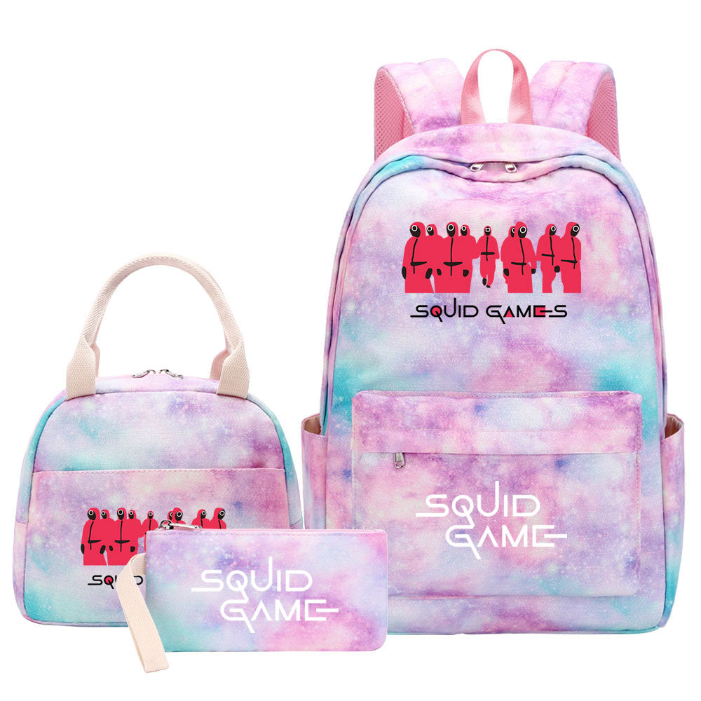 Squid Game Pink Starry Sky SchoolBag Backpack Lunch Box Bag Book Pencil Bags 3pcs Set