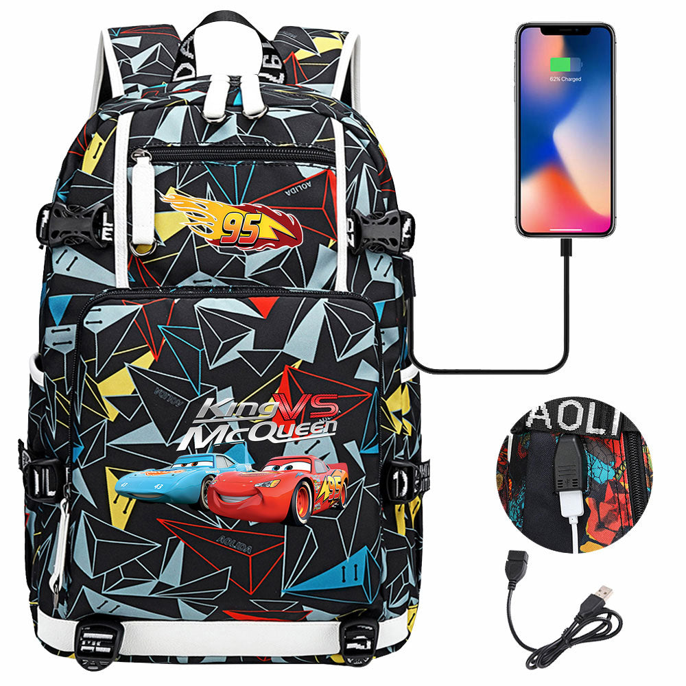 Cars Lightning USB Charging Backpack School NoteBook Laptop Travel Bags