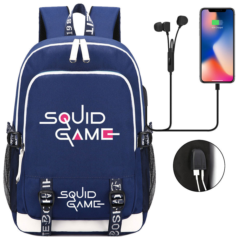 Squid Game USB Charging Backpack School Note Book Laptop Travel Bags