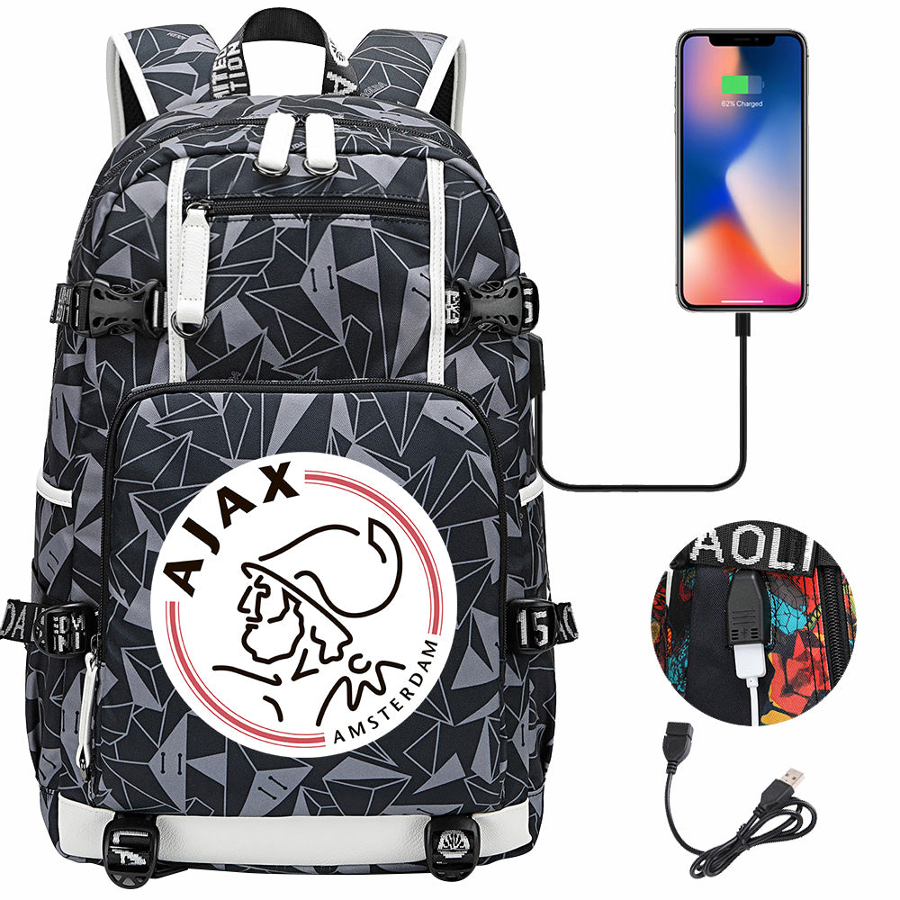Amsterdamsche Football Club USB Charging Backpack School NoteBook Laptop Travel Bags